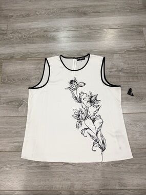 Karl Lagerfeld Sleeveless White Floral Print Top with Black Trim XL